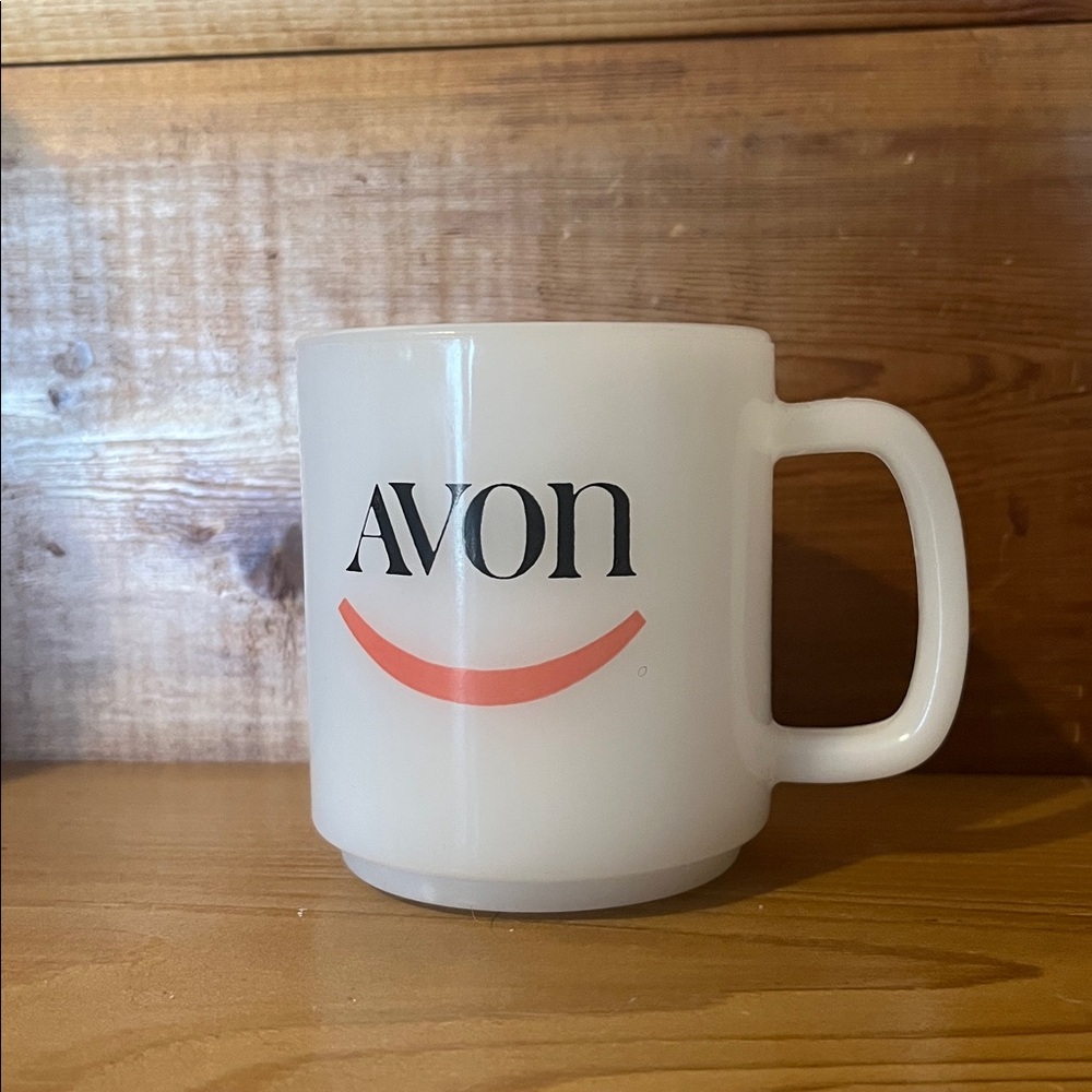Vintage Avon Milk Glass Mug: Red Smile, Coffee Cup